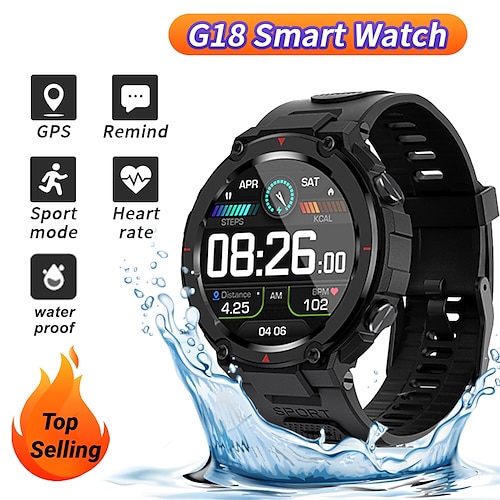 

G18 Smart Watch 1.32 inch Smartwatch Fitness Running Watch Bluetooth Pedometer Call Reminder Activity Tracker Compatible with Android iOS Women Men Waterproof GPS Long Standby IP68 46mm Watch Case