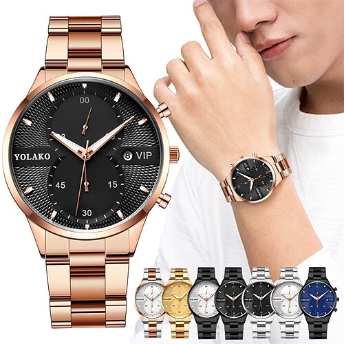 

YOLAKO Brand Quartz Watch Fashion Men's Leisure Alloy Steel Band Calendar Men's Quartz Watch