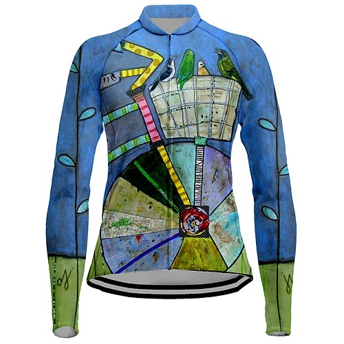 

21Grams Women's Cycling Jersey Long Sleeve Bike Jersey Top with 3 Rear Pockets Mountain Bike MTB Road Bike Cycling Breathable Quick Dry Moisture Wicking Reflective Strips Blue Dog Spandex Sports