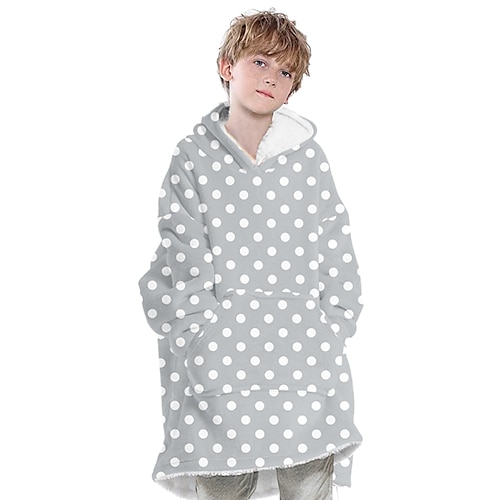 

Kids Boys Hoodie Blanket Long Sleeve Polka Dot Fruit Green Purple Pink Children Tops Winter Fall Fashion Daily Casual 7-13 Years