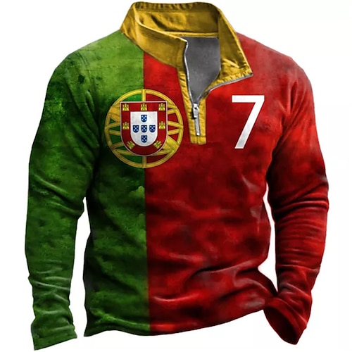 

Men's Zip Up Sweatshirt Pullover Red Half Zip Color Block Graphic Prints Zipper Print Daily Sports 3D Print Basic Designer Casual Spring Fall Clothing Apparel World Cup Hoodies Sweatshirts Long