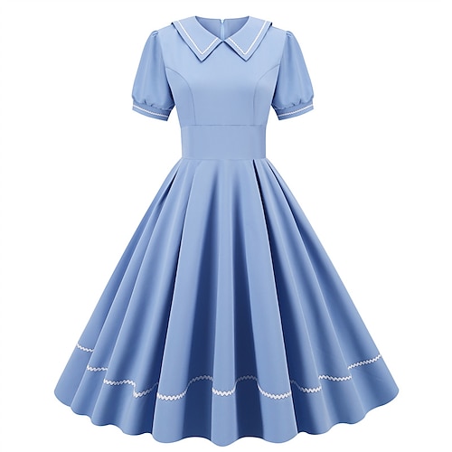 

Women's Casual Dress Swing Dress Midi Dress Light Blue Short Sleeve Pure Color Ruched Winter Fall Autumn Shirt Collar Weekend 2022 S M L XL 2XL