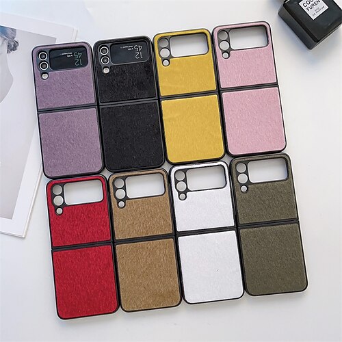

Phone Case For Samsung Galaxy Back Cover Z Flip 4 Z Flip 3 Portable Shockproof Solid Colored Plush Plastic Plush