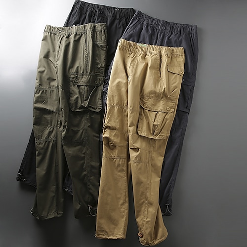 

Men's Cargo Pants Trousers Elastic Waist Leg Drawstring Multi Pocket Solid Color Comfort Breathable Full Length Casual Daily Going out 100% Cotton Sports Stylish ArmyGreen Khaki High Waist Inelastic