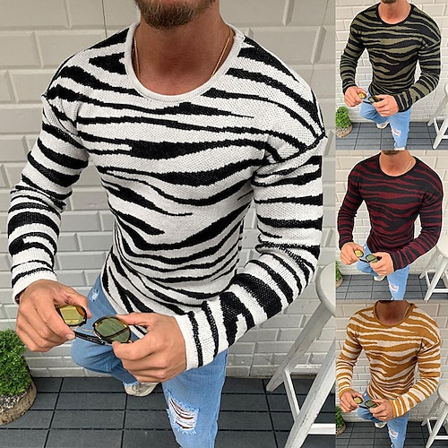 

Men's Pullover Sweater Jumper Ribbed Knit Regular Knitted Stripes Round Neck Keep Warm Modern Contemporary Work Daily Wear Clothing Apparel Spring & Fall Green Black L XL XXL