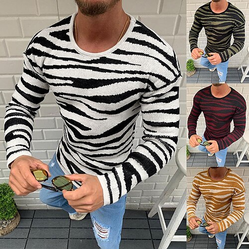 

Men's Pullover Sweater Jumper Ribbed Knit Regular Knitted Stripes Round Neck Keep Warm Modern Contemporary Work Daily Wear Clothing Apparel Spring & Fall Green Black L XL XXL