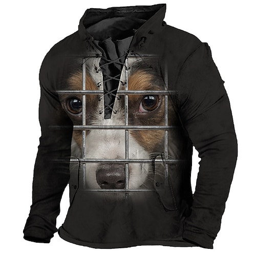

Men's Sweatshirt Pullover Navy Blue Black Standing Collar Animal Dog Graphic Prints Lace up Sports & Outdoor Casual Daily 3D Print Basic Streetwear Designer Spring & Fall Clothing Apparel Hoodies