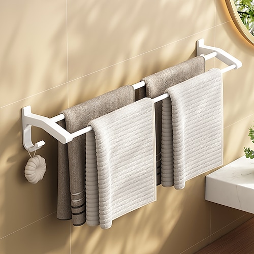 

White Towel Rack Perforated Free Space Aluminum Toilet Bathroom Hanging Rack Wall Mounted Double Pole Towel Bar