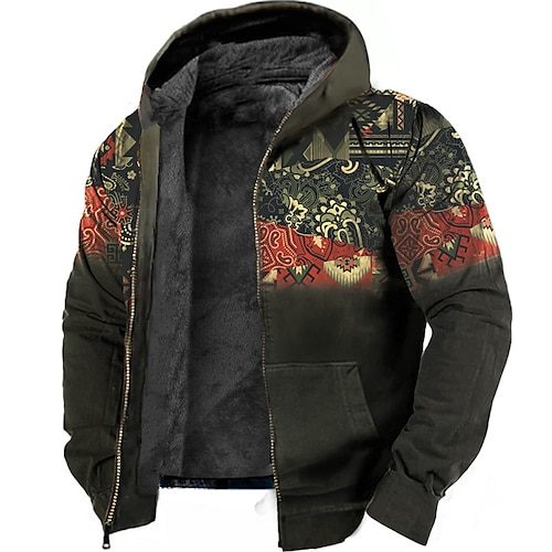 

Men's Fleece Jacket Full Zip Hoodie Fleece Hoodie Sherpa Jacket Gray Hooded Florals Graphic Prints Zipper Print Sports Outdoor Daily Sports 3D Print Fleece Vintage Streetwear Designer Winter