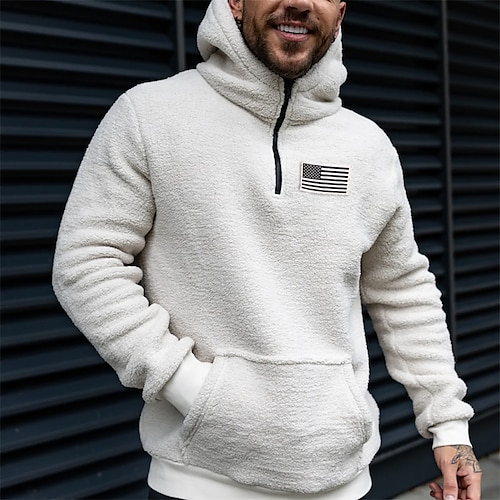 

Men's Hoodie Fuzzy Sherpa Pullover Hoodie Sweatshirt White Hooded Solid Color Sports & Outdoor Daily Sports Fleece Basic Casual Big and Tall Fall Spring Clothing Apparel Hoodies Sweatshirts Long