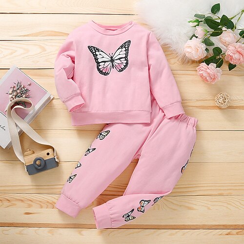 

Kids Girls' Animal Crewneck Pants Suit Set Long Sleeve Cute Outdoor 7-13 Years Winter Purple Pink Red / Fall