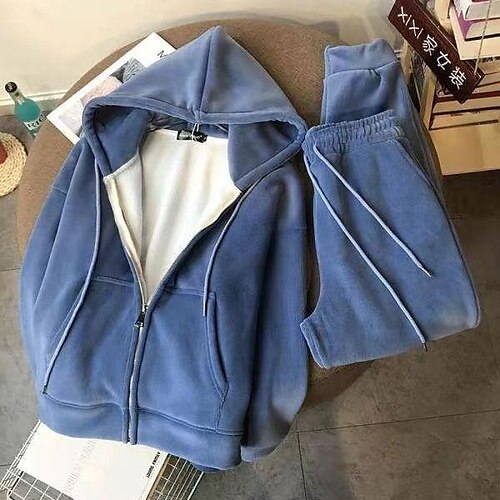 

Women's Tracksuit Active Black Blue Casual Plain Zipper Hooded S M L XL 2XL