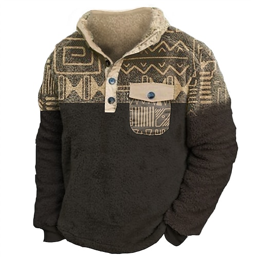 

Men's Sweatshirt Pullover Brown Coffee Henley Color Block Tribal Graphic Prints Print Casual Daily Sports 3D Print Designer Casual Fuzzy Fall & Winter Clothing Apparel Hoodies Sweatshirts Long Sleeve