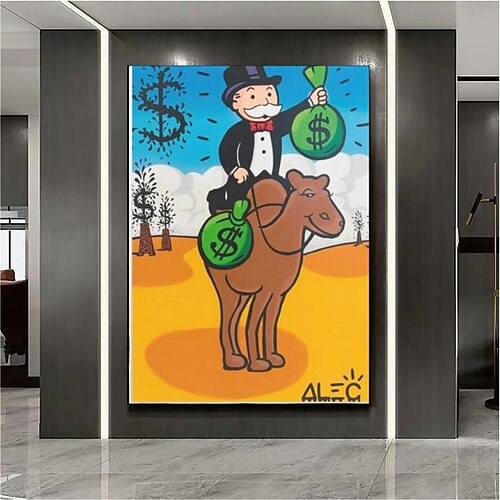 

Handmade Hand Painted Oil Painting Monopoly Millionaire Money Street Art Modern Abstract Alec Monopoly Painting Home Decoration Decor Rolled Canvas No Frame Unstretched