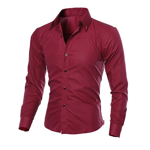 

Men's Shirt Dress Shirt Solid Color Solid Colored Collar Spread Collar Wine Black Royal Blue White Plus Size Wedding Party Long Sleeve Clothing Apparel Cotton Business / Spring / Fall / Hand wash