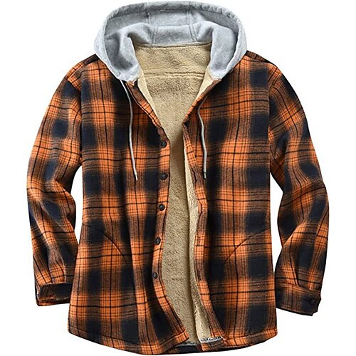 

Men's Shirt Jacket Hoodie Jacket Fleece Shirt Warm Casual Jacket Outerwear Plaid / Check Green Dark Red Black White Fall Winter