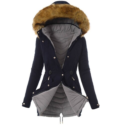 

Women's Winter Jacket Parka Hoodie Jacket Warm Breathable Outdoor Daily Wear Vacation Going out Pocket Fur Collar Fleece Lined Zipper Hoodie Casual Lady Comfortable Solid Color Regular Fit Outerwear
