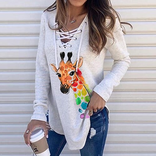 

Women's Sweatshirt Pullover Streetwear White Graphic Street V Neck Long Sleeve S M L XL 2XL 3XL