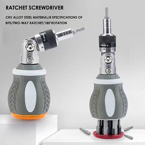 

Multi-bit Screwdriver, Impact Rated 8-in-1 Adjustable Ratcheting Screwdriver Magnetic Nut Driver Tool