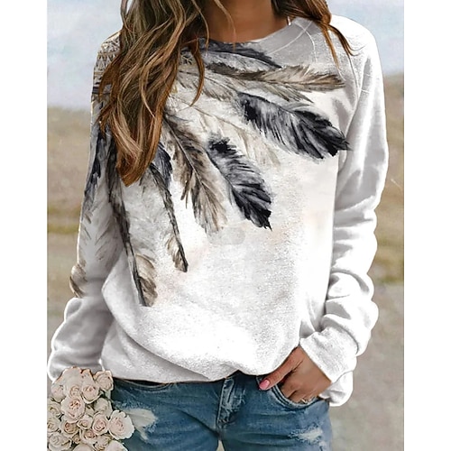 

Women's Sweatshirt Vintage Ethnic Gray Leopard Tribal Home Round Neck Long Sleeve S M L XL 2XL 3XL