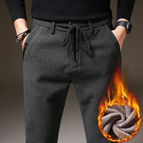 

Men's Fleece Pants Winter Pants Trousers Casual Pants Pocket Drawstring Straight Leg Solid Color Warm Daily Going out Streetwear Stylish Classic Style Black Blue Micro-elastic / Elasticity