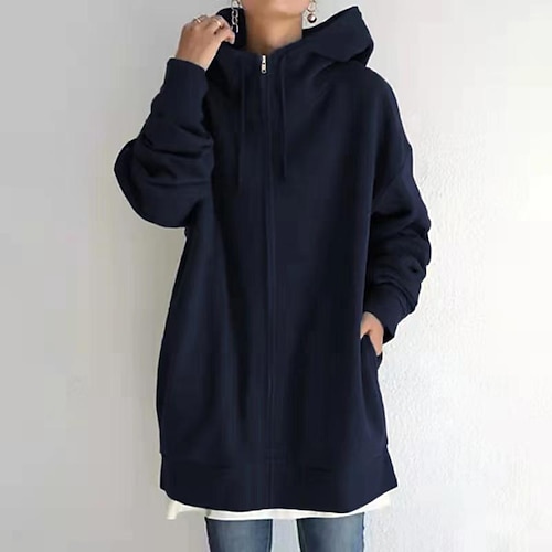 

Women's Hoodie Fleece Shirts claret ArmyGreen Grass Green Plain Zipper Long Sleeve Casual Basic Hooded Long S