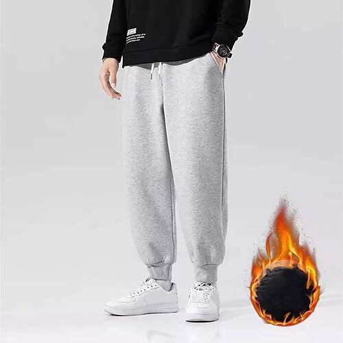 

Men's Fleece Pants Sweatpants Joggers Trousers Winter Pants Side Pockets Elastic Waist Fleece Solid Color Comfort Warm Daily Casual Navy Apricot / Spring / Drawstring / Elasticity