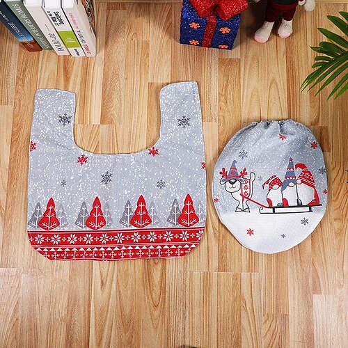 

Christmas Bathroom Decorations Printing Toilet Cover Hotel Decoration Heat Transfer Deer Pull Cart Toilet Dress Up Two-Piece Color Printing
