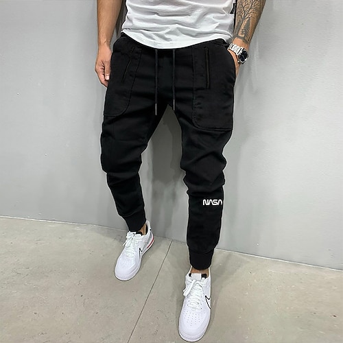 

Men's Joggers Chinos Trousers Casual Pants Drawstring Elastic Waist Solid Color Daily Streetwear Black