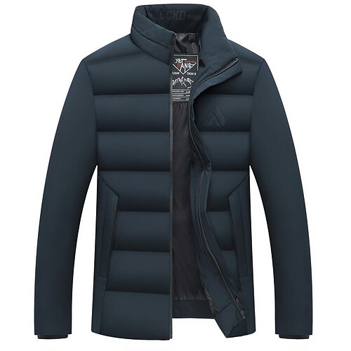 

Men's Puffer Jacket Quilted Jacket Parka Outdoor Casual / Daily Business Vacation Going out Letter Outerwear Clothing Apparel Black Navy Blue Gray