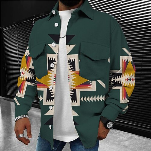 

Men's Coat Warm Sports & Outdoor Single Breasted Graphic Prints Geometry 3D Printed Graphic Turndown Sport Jacket Outerwear Long Sleeve Pocket Fall & Winter