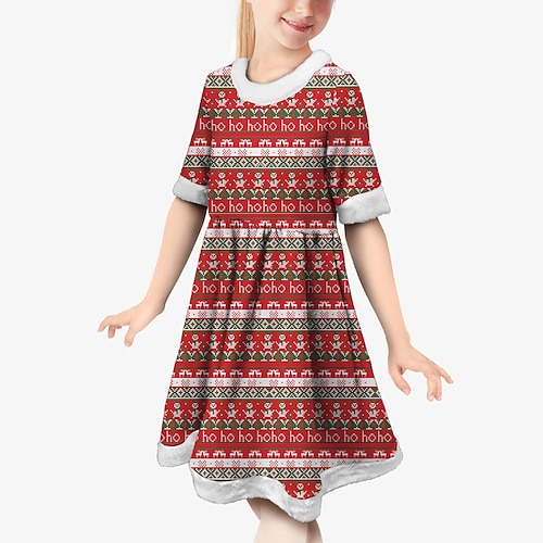 

Kids Girls' Ugly Christmas Dress Santa Claus Christmas Tree A Line Dress Christmas Gifts Green Blue Purple Above Knee Short Sleeve Daily Sweet Dresses Christmas Spring Summer Regular Fit 3-6 Years