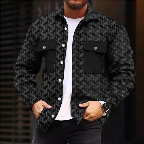 

Men's Coat Warm Sports & Outdoor Single Breasted Graphic Prints Geometry 3D Printed Graphic Turndown Fashion Jacket Outerwear Long Sleeve Pocket Fall & Winter