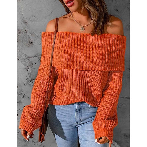 

Mujer Suéter de punto Puente Estriado Tejer De Punto Color puro Hombros Caídos Elegante Casual Exterior Diario Invierno Otoño Naranja Azul claro S M L / Manga Larga / Festivos / Ajuste regular