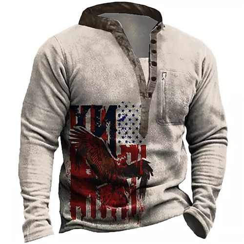 

Men's Sweatshirt Pullover Gray Standing Collar Graphic Prints Eagle Zipper Print Daily Sports Holiday 3D Print Basic Streetwear Designer Spring & Fall Clothing Apparel Hoodies Sweatshirts Long