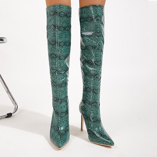 

foreign trade european and american pointed toe stiletto boots women's 2022 autumn and winter new high boots over the knee back zipper snakeskin boots