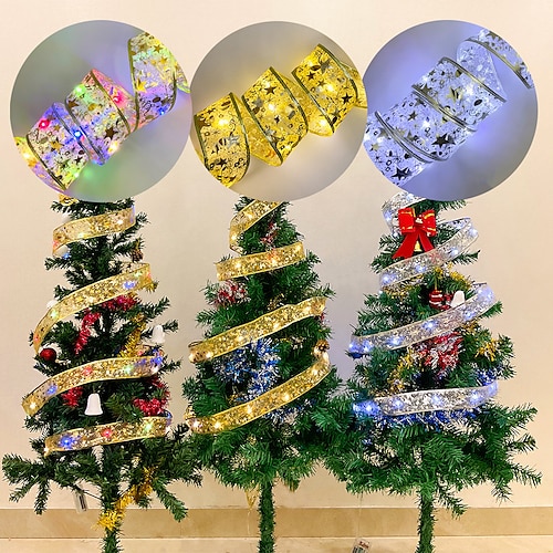 

4m 5m 10m Christmas Decoration LED Ribbon Fairy Lights Christmas Tree Ornaments for Home DIY Bows Light String Navidad New Year
