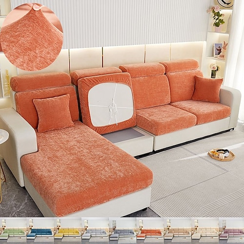 

Stretch Sofa Seat Cushion Cover Slipcover Elastic Couch Sectional Armchair Loveseat 4 or 3 Seater L Shape Solid Soft Durable Washable