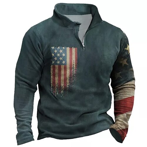 

Men's Zip Up Sweatshirt Pullover Quarter Zipper Sweatshirt Navy Blue Half Zip Graphic Prints National Flag Zipper Print Daily Sports 3D Print Designer Casual Big and Tall Spring & Fall Clothing