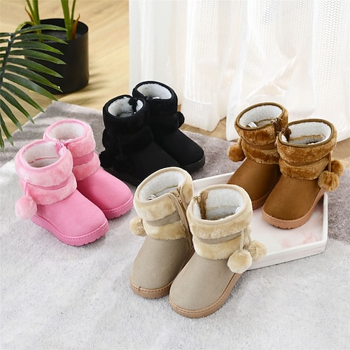 

Girls' Boots Daily Mid-Calf Boots Snow Boots Fluff Lining Suede Non-slipping School Shoes Little Kids(4-7ys) Toddler(2-4ys) School Casual Daily Walking Shoes Outdoor Zipper Pom-pom Black Pink Khaki