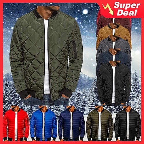 

Men's Puffer Jacket Winter Jacket Winter Coat Padded Warm Casual Classic & Timeless Jacket Outerwear Solid Color Navy Wine Red ArmyGreen / Long Sleeve