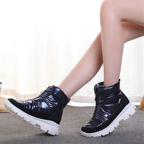 

Damen Stiefel Schneestiefel Outdoor Täglich Stiefeletten Stiefeletten Winter Niedriger Absatz Runde Zehe Casual Industrieller Stil Kunststoff Reißverschluss Einfarbig Schwarz Dunkelblau