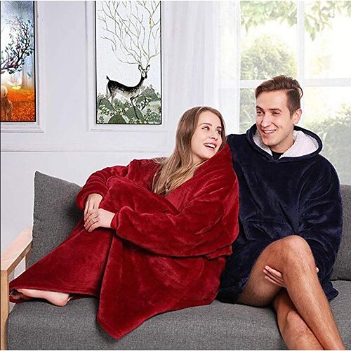 

Ovesized Wearable Blanket Hoodie, Sherpa Fleece Blanket for Women Men Flannel Sherpa Soft Warm Cozy Blanket Jacket Sweater Gift for Adult Teens One Size