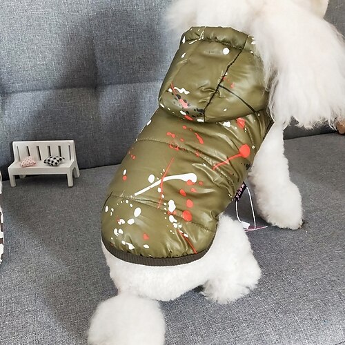 

New Autumn And Winter Dog Cotton Vest Two-legged Clothes Splash Ink Printing Plus Cotton Hooded Pet Cold Clothing