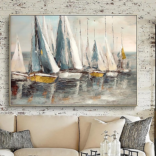 

Handmade Oil Painting Canvas Wall Art Decoration Modern Sailboat Landscape for Home Decor Rolled Frameless Unstretched Painting