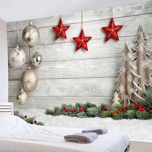

Christmas Tree Holiday Party Wall Tapestry Art Decor Blanket Curtain Picnic Tablecloth Hanging Home Bedroom Living Room Dorm Decoration Ball Gift Polyester
