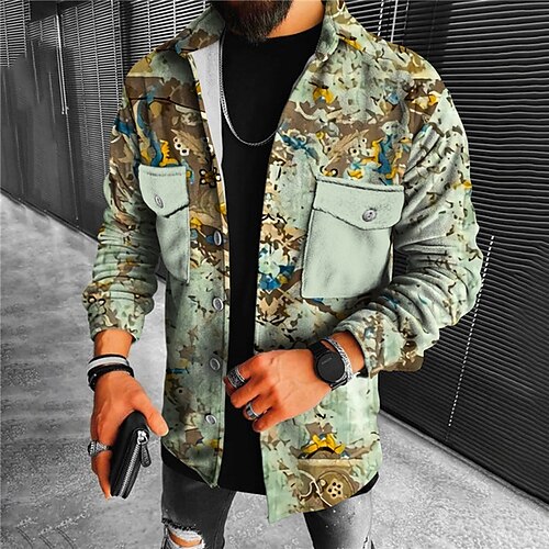 

Men's Coat Warm Sports & Outdoor Single Breasted Graphic Prints Geometry 3D Printed Graphic Turndown Sport Jacket Outerwear Long Sleeve Pocket Fall & Winter