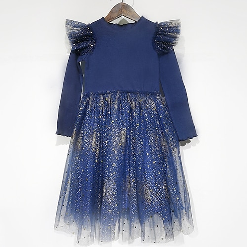

Kids Girls' Dress Polka Dot Party Dress Dress Pegeant Cotton Long Sleeve Princess Dress 2-8 Years Winter Navy Blue / Fall / Sweet