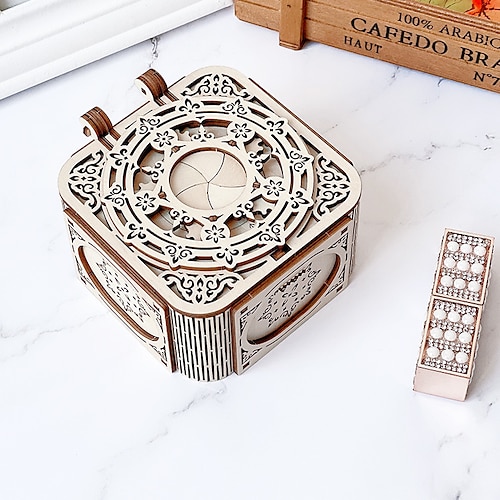

Hands Craft DIY 3D Wooden Puzzle Antique Jewel Box Music Box Kit Laser-Cut Mechanical Model Brain Teaser Puzzles Educational Toy Adults and Teens Valentine's Day