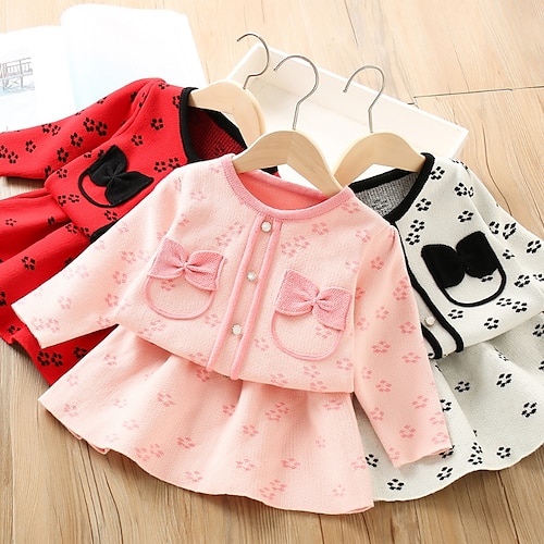 

2 Pieces Kids Girls' SkirtSet Clothing Set Outfit Polka Dot Long Sleeve Cotton Set Vacation Cute Sweet Winter Fall 2-6 Years Pink Red White